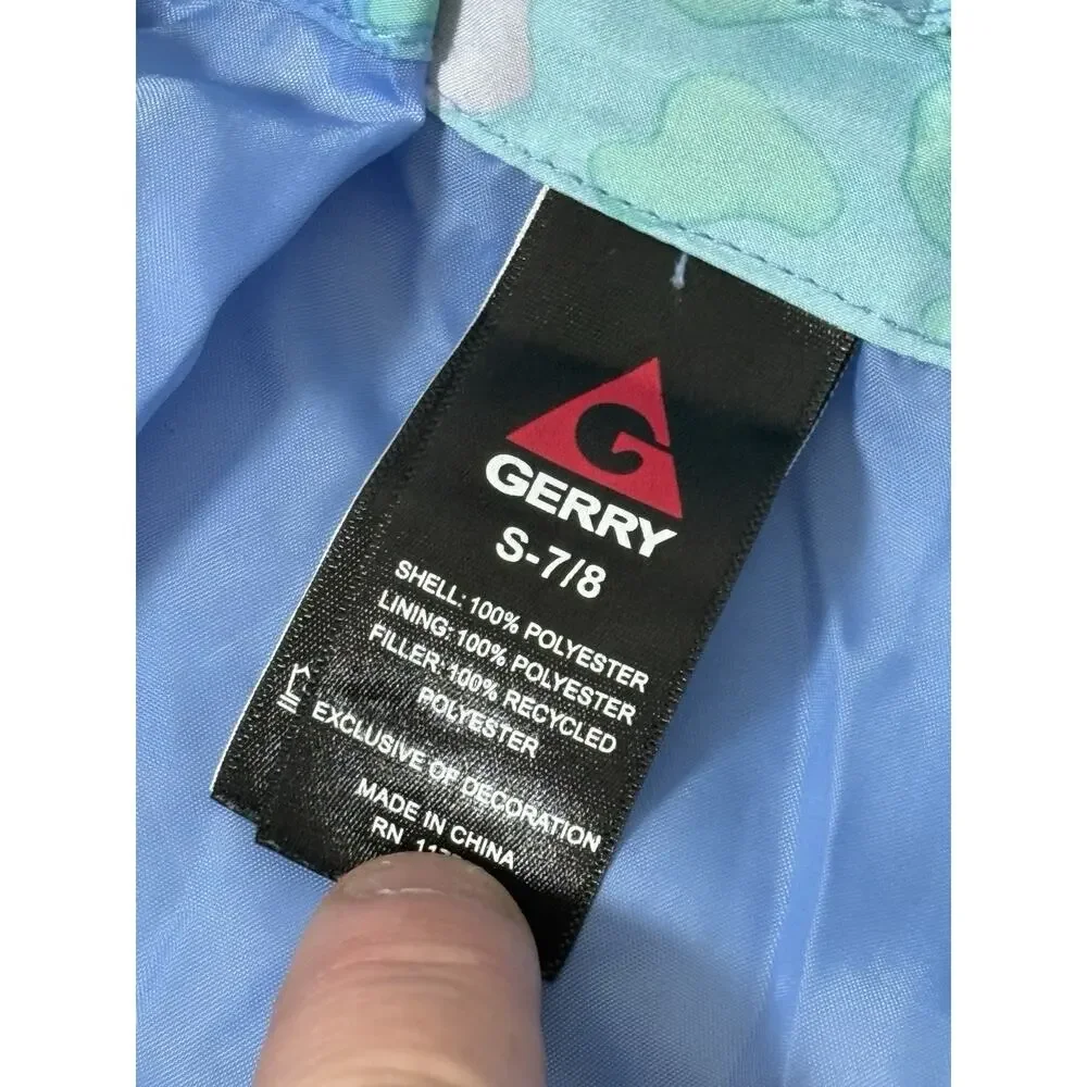 Gerry Puffer Jacket‎ Girls Sz S 7-8 Blue Green Floral Light Full Zip